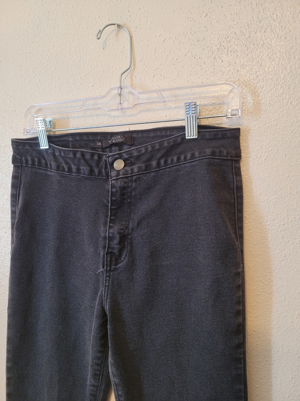 Lucky & Blessed Extreme Flare Bell Bottom Jeans Black Raw Hem Size 10 - Picture 3 of 9
